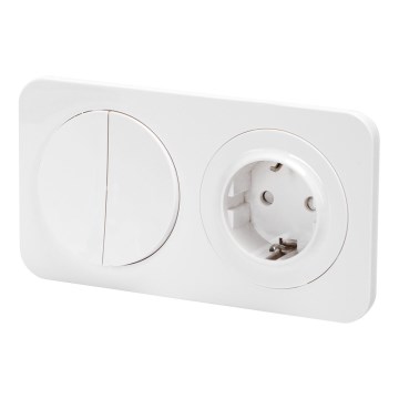 Aigostar - dvigubas jungiklis Nr. 5 ir SCHUKO 230 V lizdas su rėmeliu, baltas