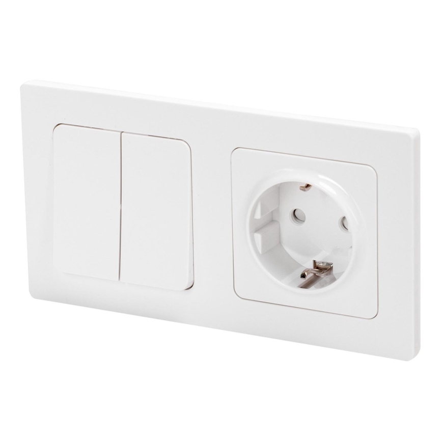 Aigostar - Dvigubas jungiklis Nr. 6 + 6 ir SCHUKO 250V rozetė su baltu rėmeliu