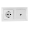 Aigostar - Ethernet ir SCHUKO lizdų komplektas su baltu rėmeliu