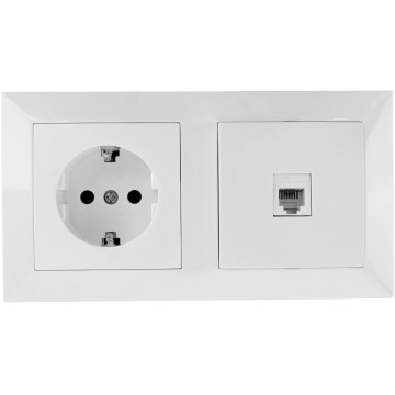 Aigostar - Ethernet ir SCHUKO lizdų komplektas su baltu rėmeliu