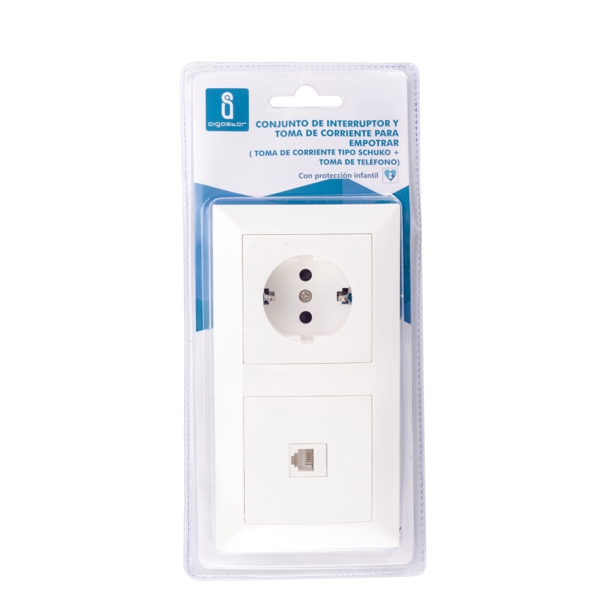 Aigostar - Ethernet ir SCHUKO lizdų komplektas su baltu rėmeliu