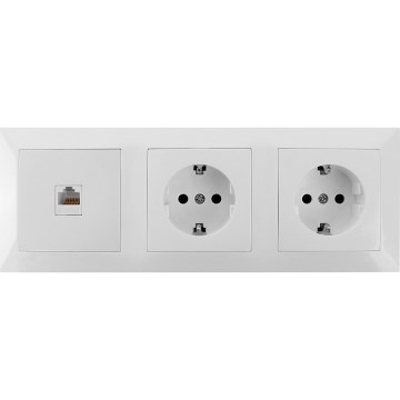 Aigostar - Ethernet lizdas ir 2 SCHUKO lizdai su baltu rėmeliu