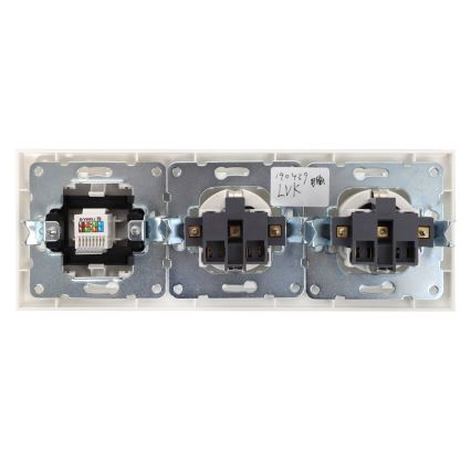 Aigostar - Ethernet lizdas ir 2 SCHUKO lizdai su baltu rėmeliu