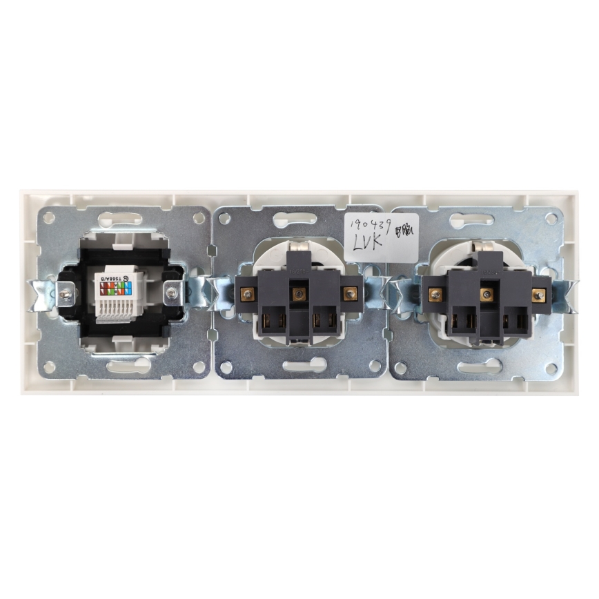 Aigostar - Ethernet lizdas ir 2 SCHUKO lizdai su baltu rėmeliu