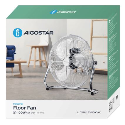Aigostar - Grindų ventiliatorius 100W/230V blizgus chromas