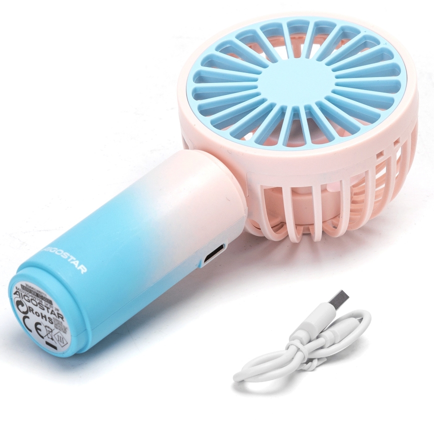 Aigostar - Įkraunamas kišeninis ventiliatorius 3W/5V 500mAh USB rausva/mėlyna