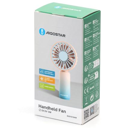 Aigostar - Įkraunamas kišeninis ventiliatorius 3W/5V 500mAh USB rausva/mėlyna