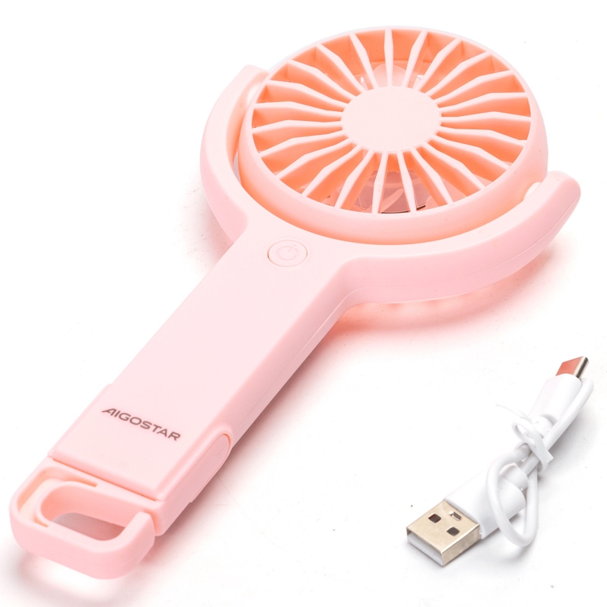 Aigostar - Įkraunamas kišeninis ventiliatorius 4,5W/3,7V 1200mAh USB rausva