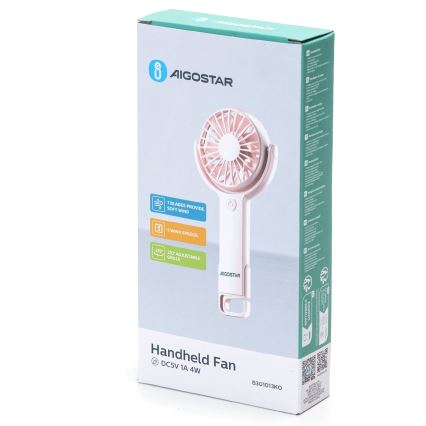 Aigostar - Įkraunamas kišeninis ventiliatorius 4,5W/3,7V 1200mAh USB rausva