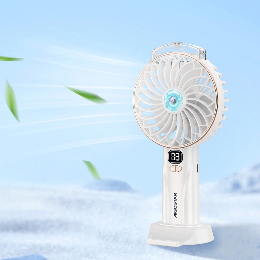 Aigostar - Įkraunamas kišeninis ventiliatorius 5 W/5 V 2400 mAh USB baltas
