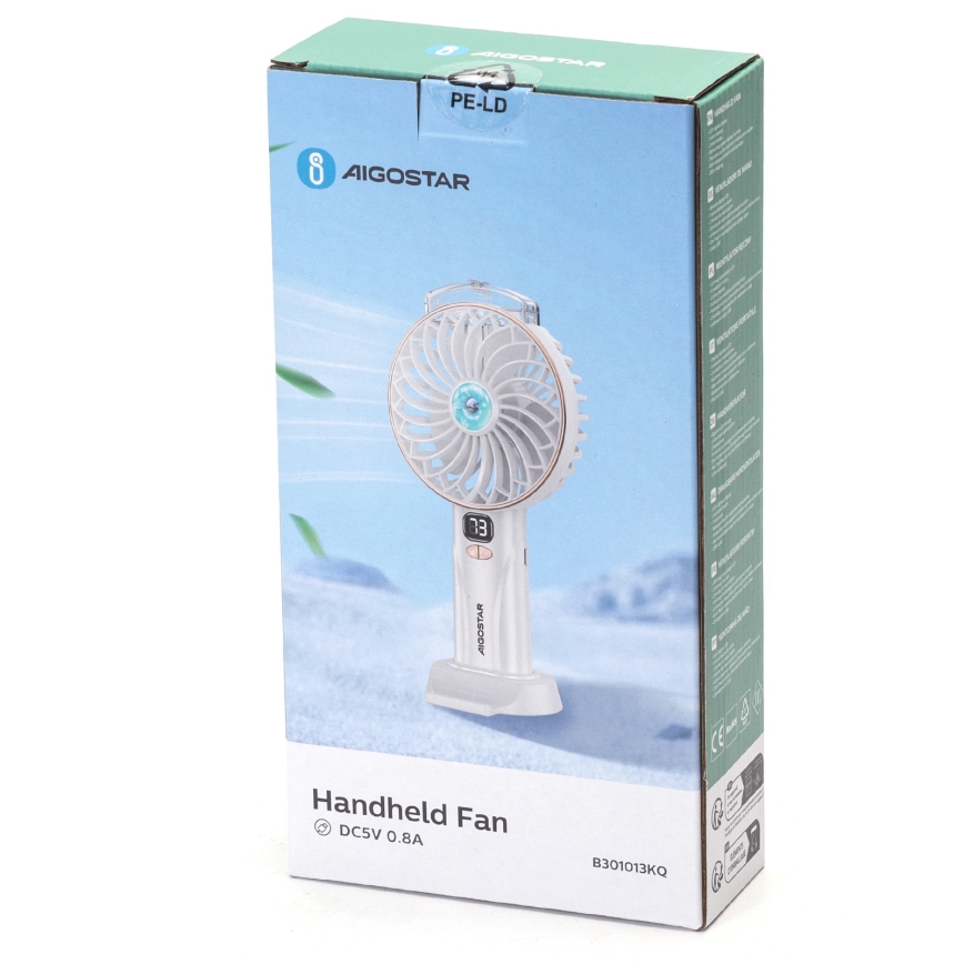 Aigostar - Įkraunamas kišeninis ventiliatorius 5 W/5 V 2400 mAh USB baltas