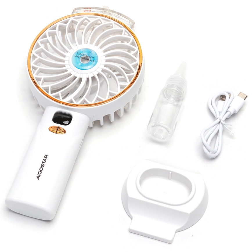 Aigostar - Įkraunamas kišeninis ventiliatorius 5W/5V 2400mAh USB balta