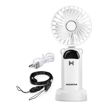 Aigostar - Įkraunamas rankinis ventiliatorius 4W/5V 1200mAh, baltas
