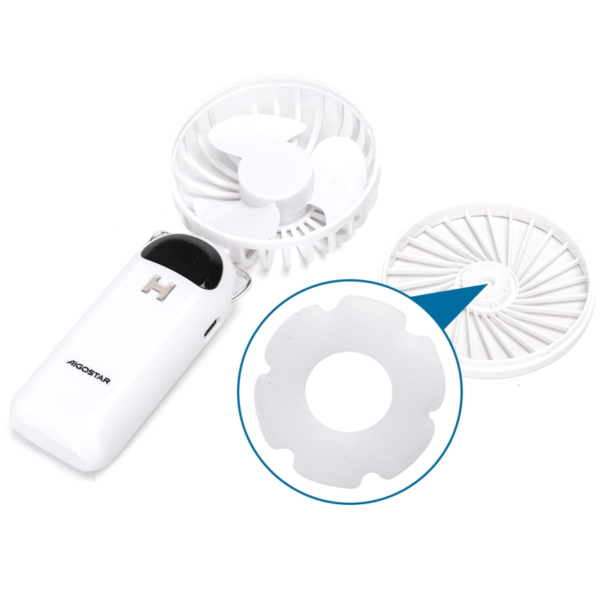 Aigostar - Įkraunamas rankinis ventiliatorius 4W/5V 1200mAh, baltas