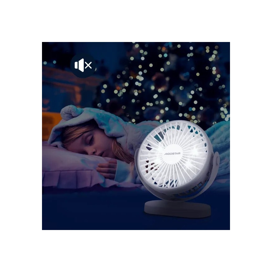 Aigostar - Įkraunamas stalas fan 4W/5V 1500mAh balta