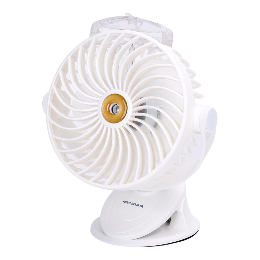Aigostar - Įkraunamas stalo ventiliatorius su segtuku 2W/5V 2400mAh USB balta