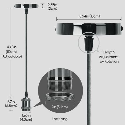 Aigostar - Įkrovimo laidas 1xE27/60W/230V antracitas