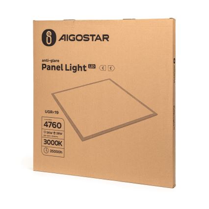 Aigostar - įleidžiamas LED lubų panelis 28W/230V, aukšto efektyvumo, UGR19, 3000K, 59,5x59,5 cm