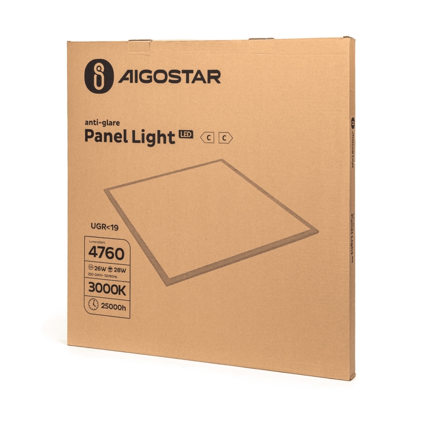 Aigostar - įleidžiamas LED lubų panelis 28W/230V, aukšto efektyvumo, UGR19, 3000K, 59,5x59,5 cm