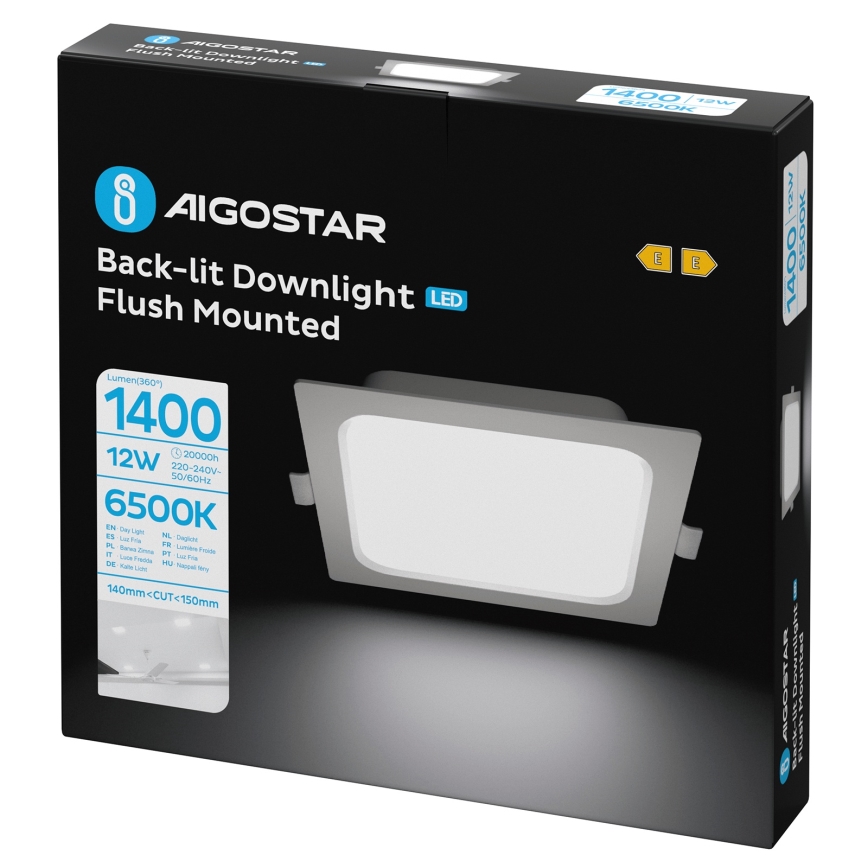 Aigostar - įleidžiamas LED šviestuvas 12W/230V 6500K 17,5x17,5 cm, baltas