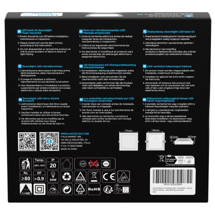 Aigostar - įleidžiamas LED šviestuvas 12W/230V 6500K 17,5x17,5 cm, baltas