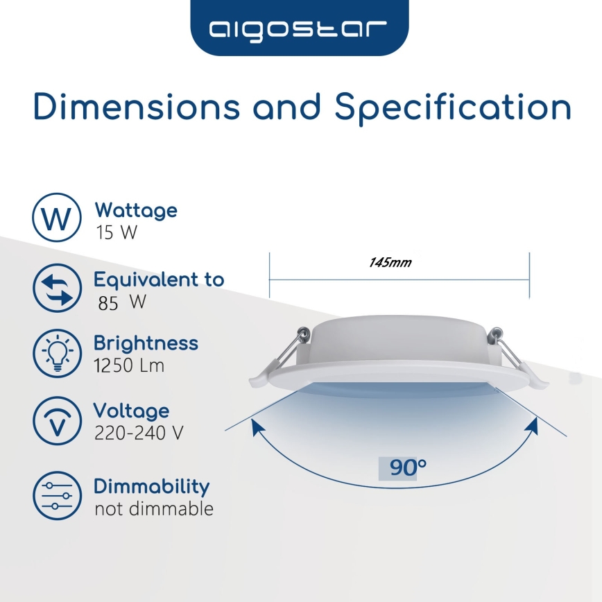 Aigostar - LED vonios įleidžiamas šviestuvas LED/15W/230V 4000K IP44 skersmuo 14,5 cm balta