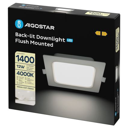 Aigostar - įleidžiamas lubinis LED šviestuvas 12W/230V 4000K 17,5x17,5 cm balta