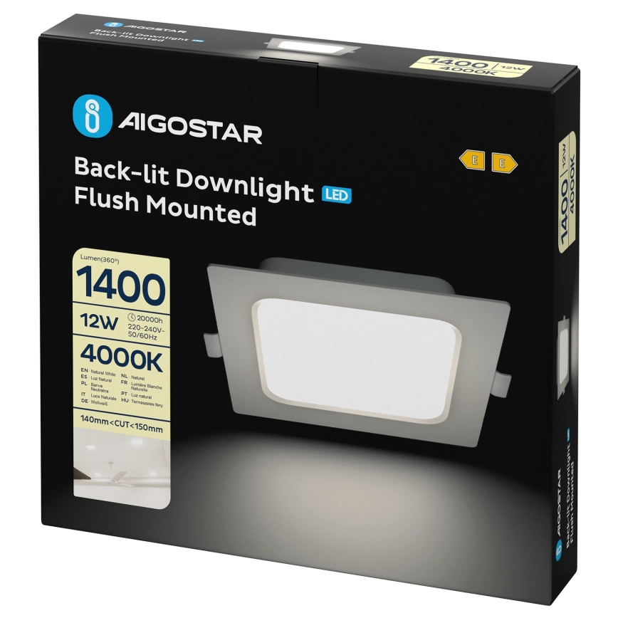 Aigostar - įleidžiamas lubinis LED šviestuvas 12W/230V 4000K 17,5x17,5 cm balta