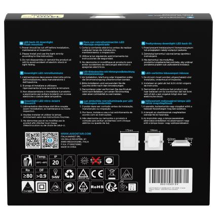 Aigostar - įleidžiamas lubinis LED šviestuvas 12W/230V 4000K 17,5x17,5 cm balta