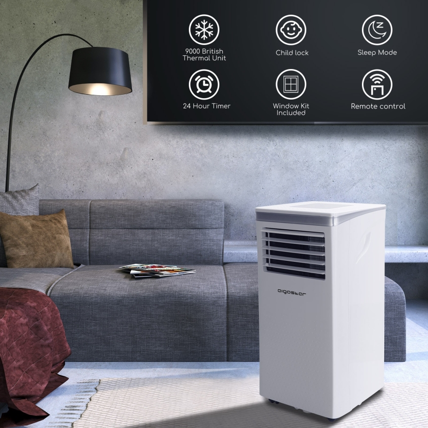 Aigostar - Išmanus mobilus baltas oro kondicionierius 3 viename 1003W/230V 9000 BTU Wi-Fi + nuotolinis valdymas