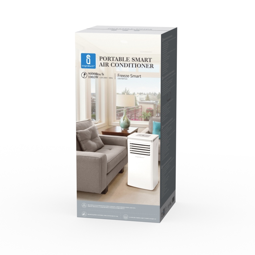 Aigostar - Išmanus mobilus baltas oro kondicionierius 3 viename 1003W/230V 9000 BTU Wi-Fi + nuotolinis valdymas