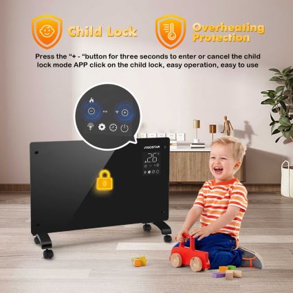 Aigostar - Išmanusis elektrinis tiesioginis šildytuvas/konvektorius su LCD ekranu ECO/1000/2000W Wi-Fi