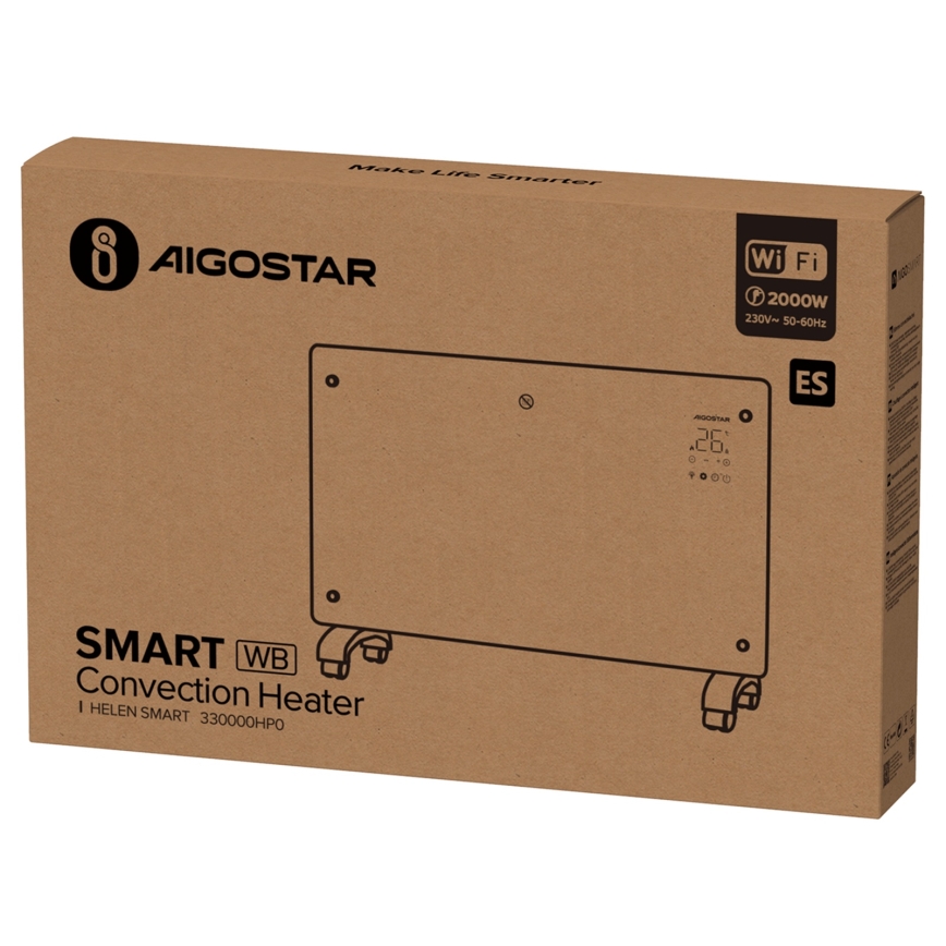 Aigostar - Išmanusis elektrinis tiesioginis šildytuvas/konvektorius su LCD ekranu ECO/1000/2000W Wi-Fi