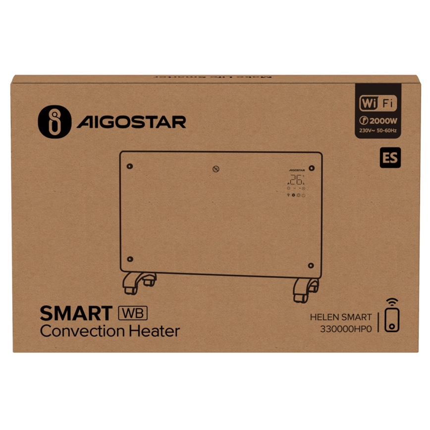 Aigostar - Išmanusis elektrinis tiesioginis šildytuvas/konvektorius su LCD ekranu ECO/1000/2000W Wi-Fi