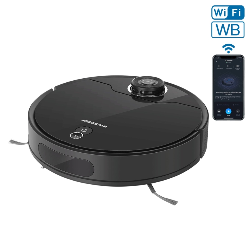 Aigostar - Išmanusis robotas dulkių siurblys 2in1 12W/230V 3300mAh Wi-Fi juoda