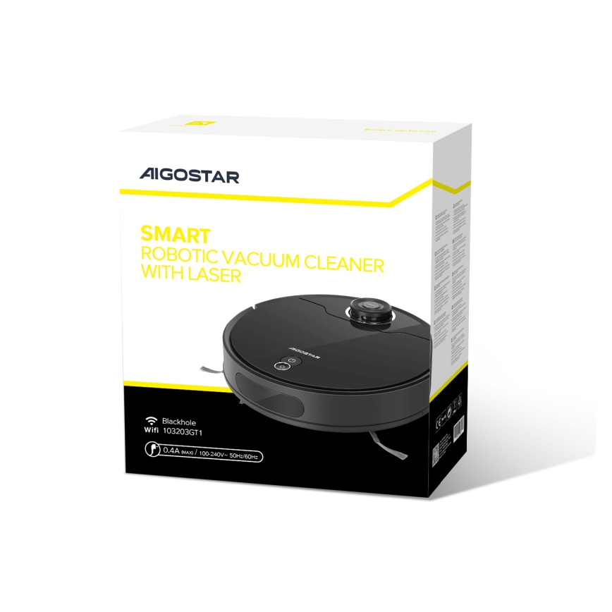 Aigostar - Išmanusis robotas dulkių siurblys 2in1 12W/230V 3300mAh Wi-Fi juoda