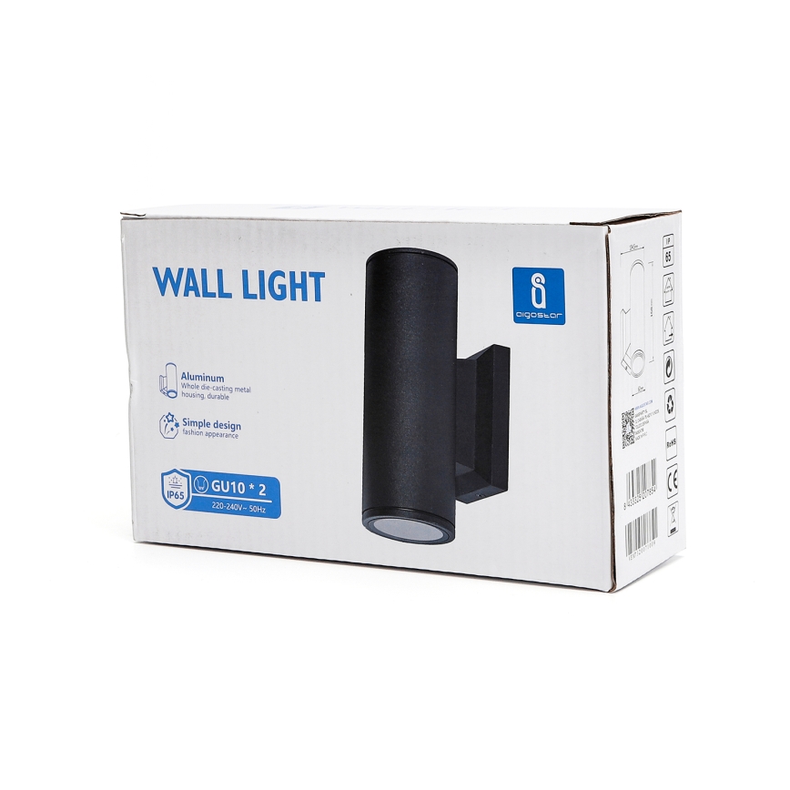 Aigostar - Juodas apvalus lauko sieninis šviestuvas 2xGU10/35W/230V IP65