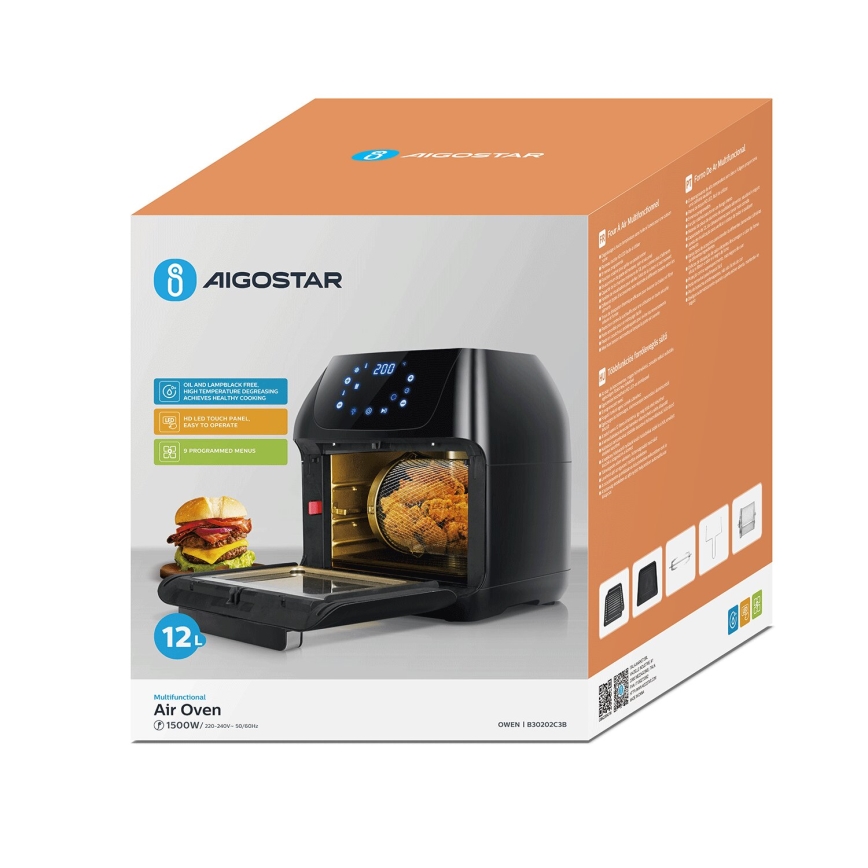 Aigostar - Karšto oro orkaitė 1400W/230V 12l juoda