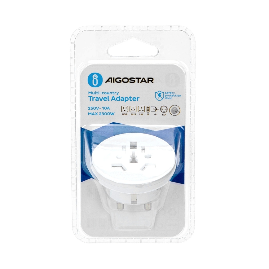 Aigostar - Kelioninis ES adapteris, baltas