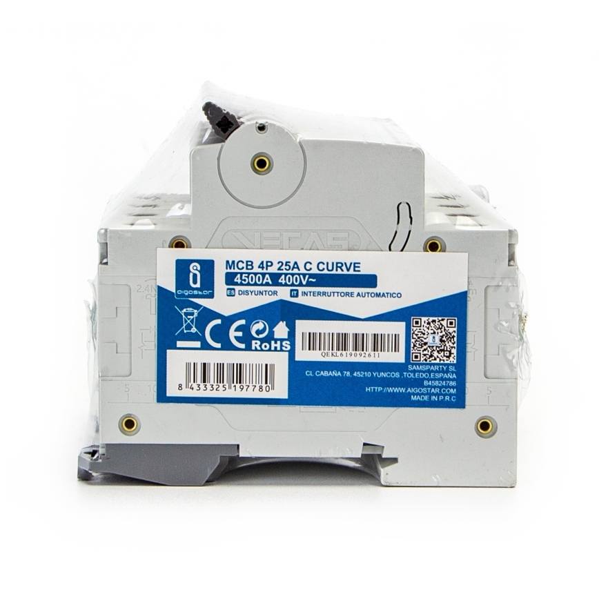 Aigostar - Keturių fazių automatinis išjungiklis 4P-25A-C 400V