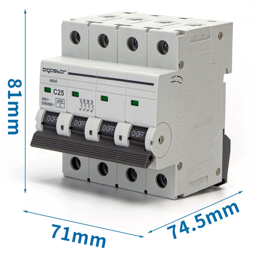 Aigostar - Keturių fazių automatinis išjungiklis 4P-25A-C 400V