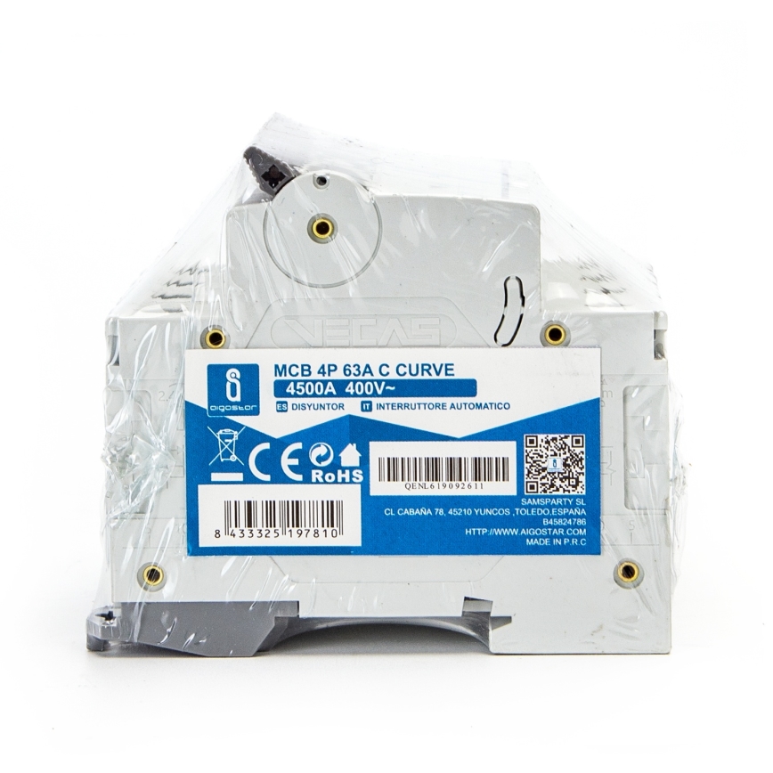 Aigostar - Keturių fazių automatinis išjungiklis 4P-63A-C 400V