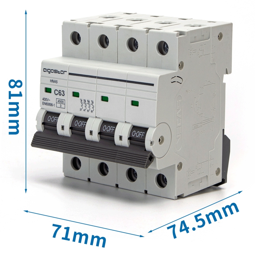 Aigostar - Keturių fazių automatinis išjungiklis 4P-63A-C 400V