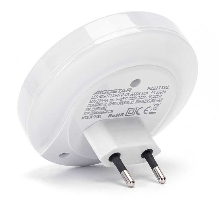 Aigostar - LED naktinis šviestuvas su sutemų jutikliu, kištukinis, su USB LED/0,4W/230V