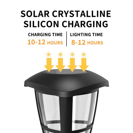 Aigostar - 12 vnt. LED saulės lempų rinkinys, LED/0,06W/2V, 33,8 cm, 6500K, 100 mAh, IP44, juoda