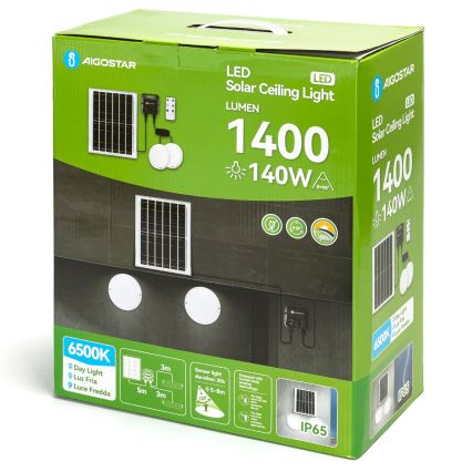Aigostar - saulės energijos LED lubinis šviestuvas su jutikliu 2xLED/70W/3,7V 12000 mAh IP65 + nuotolinis valdymas