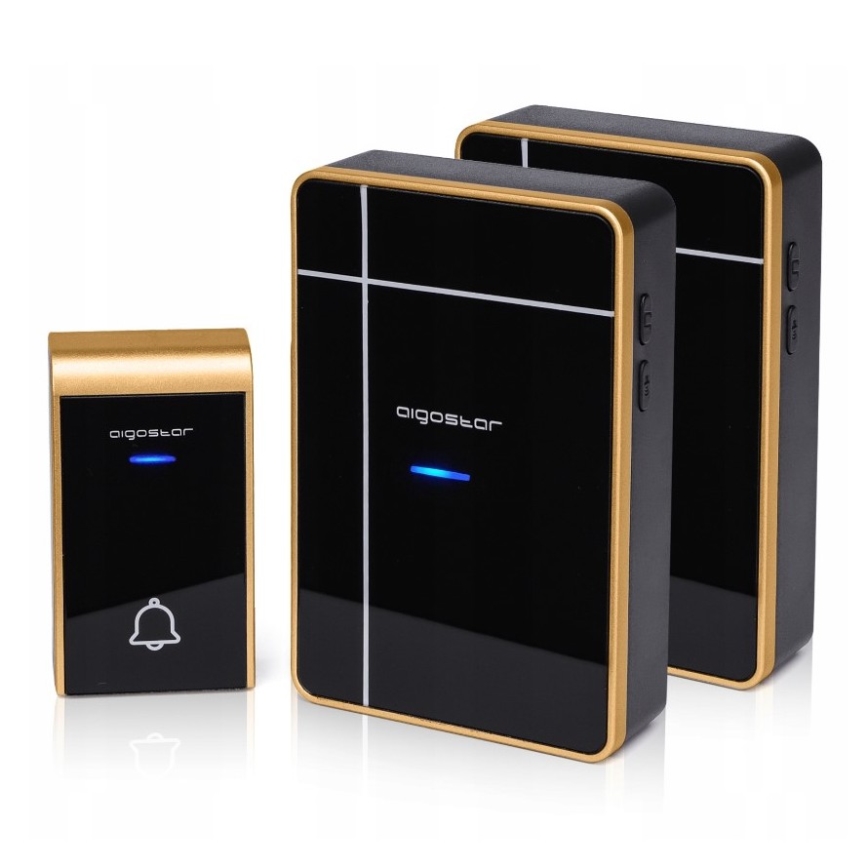 Aigostar - KOMPLEKTAS 2x Bevielis durų skambutis 3xAA/12V IP44 juoda
