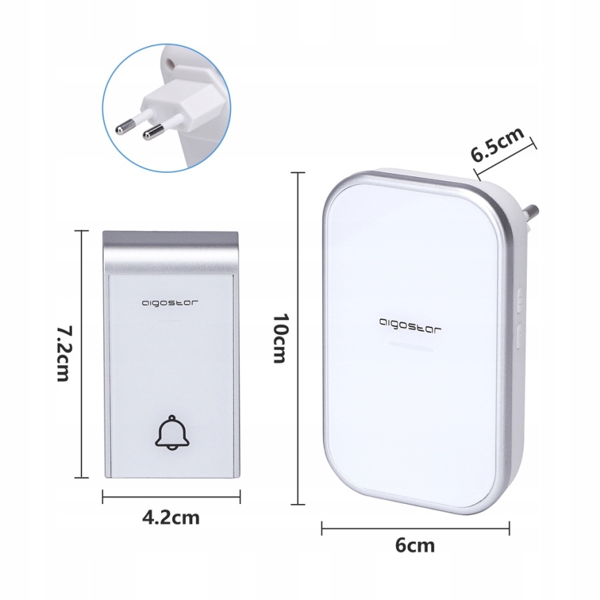 Aigostar - KOMPLEKTAS 2x Bevielis prijungiamas durų skambutis 230V/12V IP44 balta