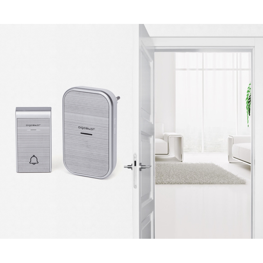 Aigostar - KOMPLEKTAS 2x Bevielis prijungiamas durų skambutis 230V/12V IP44 sidabras