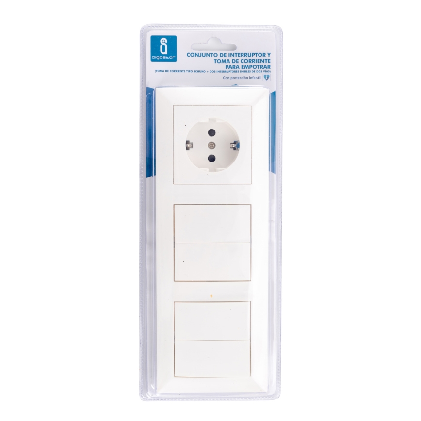 Aigostar - KOMPLEKTAS 2x Namų jungiklis 2-mygtukai su lizdu 1x16A/250V SCHUKO